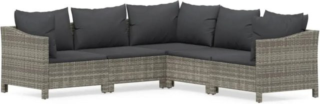 vidaXL 5-tlg. Garten-Lounge-Set in U-Form mit Kissen, Grau, PE-Rattan und pulverbeschichtetem Stahl - Bild 1