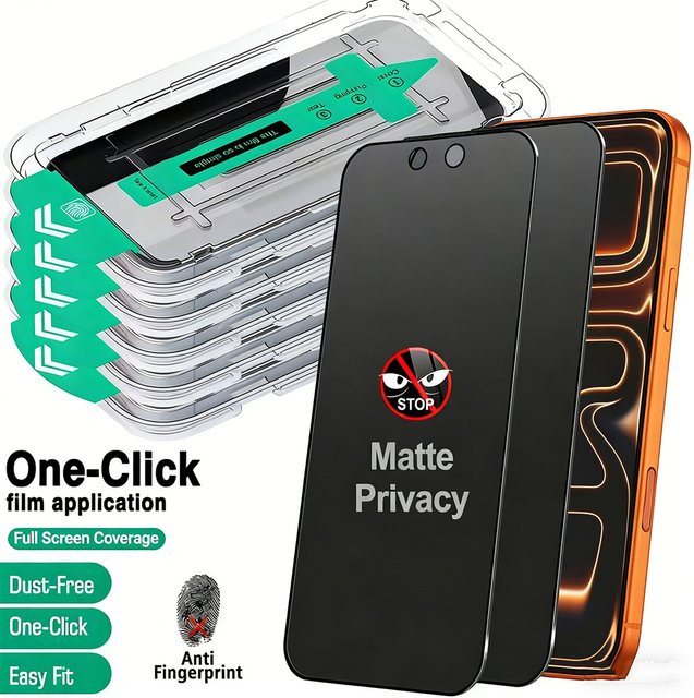 Mattes Sichtschutzglas als Displayschutz für iPhone 18 Pro Max, iPhone 17 Air, 16, 15, 14, 13, 12, XS, X, 11 – Oleophobisch und staubfrei, transparent - Bild 1