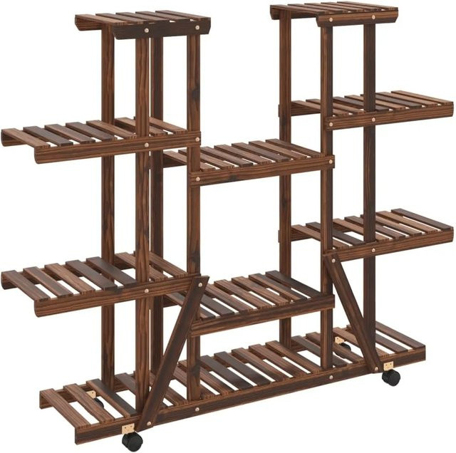 vidaXL Blumenständer mit Rollen aus Tannenholz in Braun, B/T/H: 110 x 25 x 115 cm - Bild 1