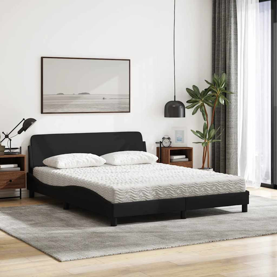 vidaXL Bett mit Matratze in Schwarz aus Stoff und Sperrholz, B/T/H: 160 x 200 x 165 cm - Bild 4