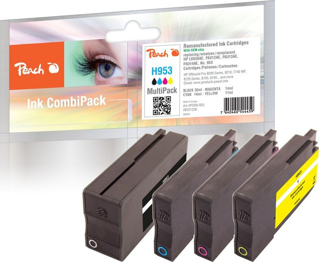 Peach Druckerpatronen Set für HP 953, 4er Pack, wiederaufbereitet, Schwarz und Multicolor für HP OfficeJet Pro 8730 und HP OfficeJet Pro 8720 - Bild 1