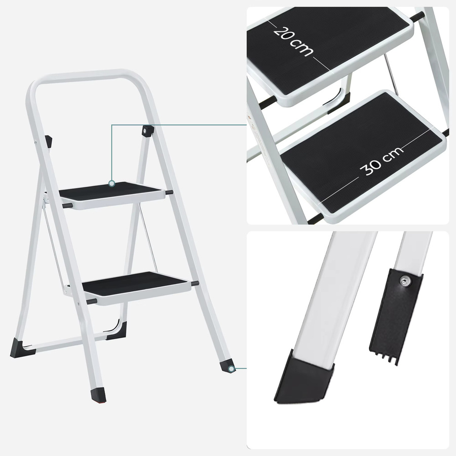 SONGMICS Trittleiter mit 2 Stufen, Klapptritt mit Klappsicherung, belastbar bis 150 kg, Farbe: Weiß, B/T/H: 90,0 x 55,0 x 0 cm - Bild 3