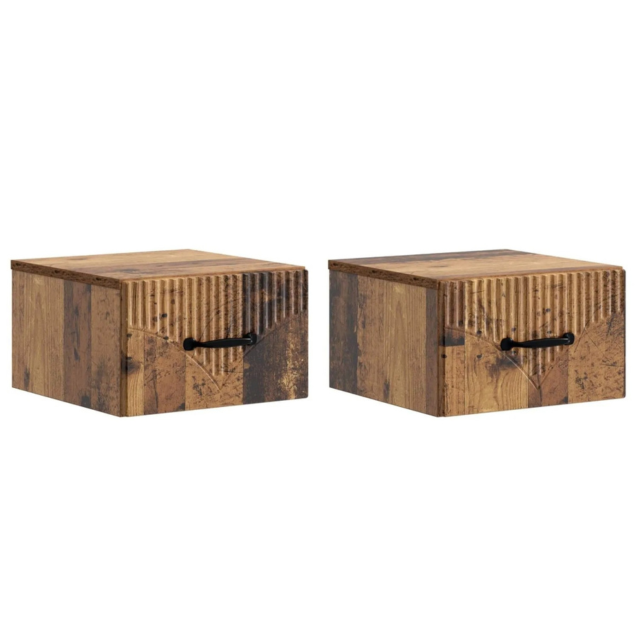 vidaXL Wandmontierter Nachttisch aus Altholz in Braun, 2er Set, B/T/H: 34,5 x 33 x 20 cm - Bild 2