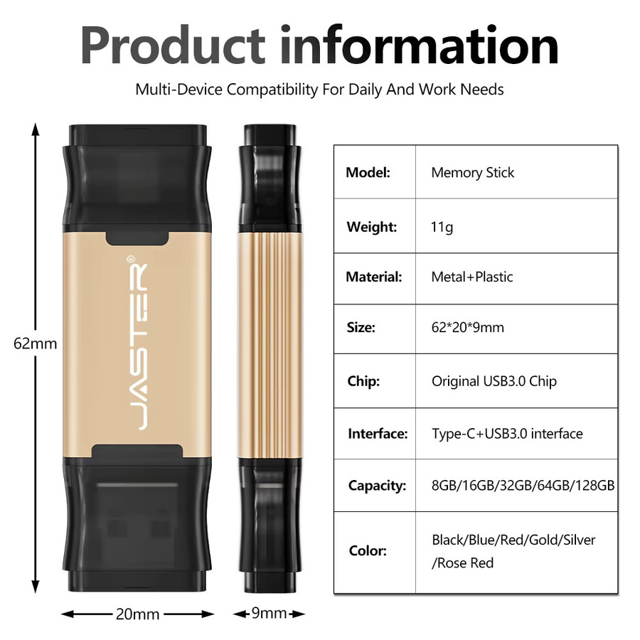 JASTER 2-in-1 USB-C USB 3.0 Flash-Laufwerk in Rot - Bild 5