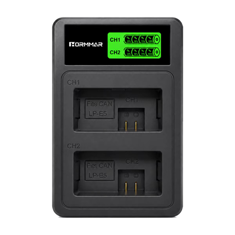 WY Hormmar LED Kamera-Akku Doppelladegerät in Schwarz für LP-E5 LP-E8 LP-E10 LP-E12 LP-E17 NP-FW50 NP-W235 EN-EL14 EL14 EN-EL15 NP-BX1 - Bild 1