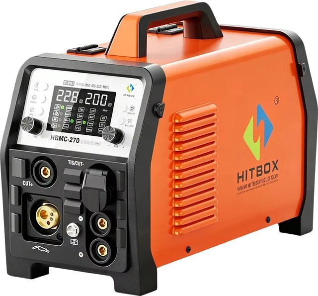 HITBOX HBMC270 Aluminium-Schweißgerät mit Synergic-Steuerung 6-in-1 Inverter-Puls-Schweißgerät für MIG, TIG, Stick, ARC, MMA, HF, Cut und Punktschweißen mit Hot Start, Arc Force, Anti-Stick und VRD - Bild 1