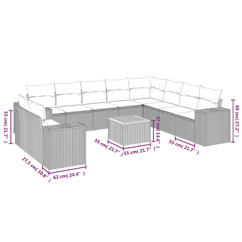 Vidaxl Gartenmöbel-Set aus Polyrattan und Akazie mit 11 Teilen und Kissen, Beige - Bild 1