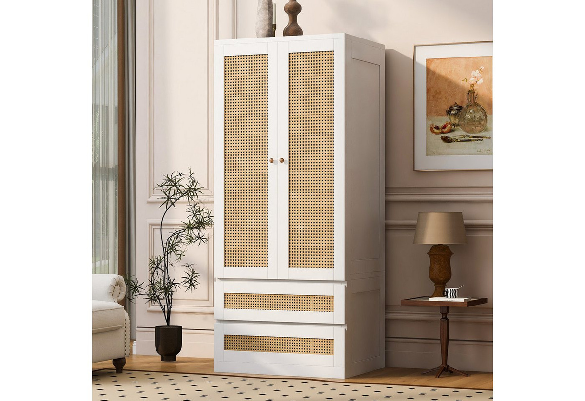 Flieks Kleiderschrank mit Doppeltüren aus Kunstrattan und 2 Schubladen, B/T/H: 70 x 55 x 170 cm - Bild 1