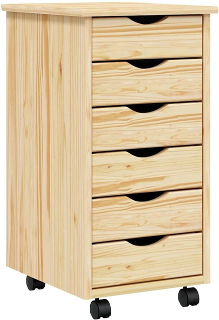 vidaXL Rollcontainer MOSS aus Massivholz Kiefer in Braun mit Schubladen, B/T/H: 34 x 39 x 65,5 cm - Bild 1
