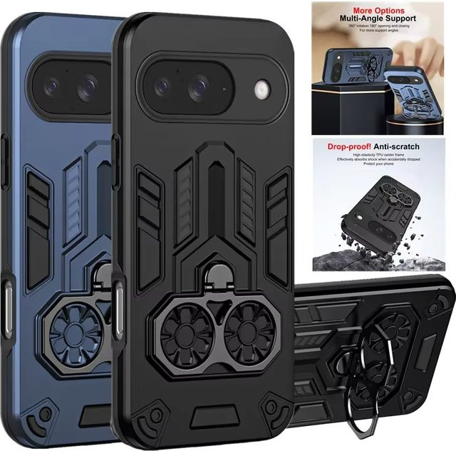 Stoßfeste Schutzhülle für Google Pixel 10 Pro und Google Pixel 10 5G mit Metallring in Schwarz und Blau - Bild 1