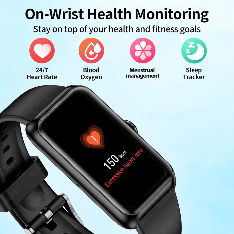 LIGE Smartwatch Fitness Tracker mit 1,47 Zoll Display, Herzfrequenz- und Blutsauerstoff-Monitor sowie Anruf-Erinnerung für Männer und Frauen in Schwarz und Beige - Bild 3