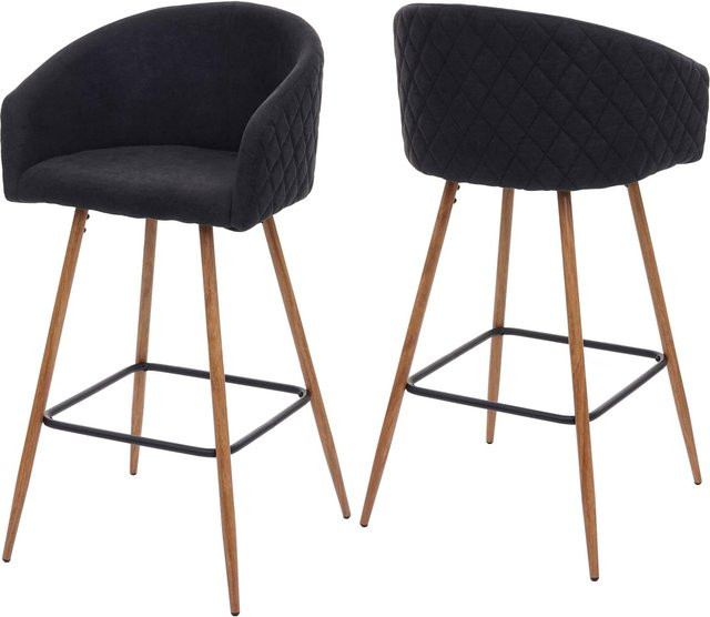 2er-Set Barhocker MCW-D72 mit Lehne in Anthrazit-Grau, Samtstoff mit Rautenmuster und Metallgestell im Retro-Design - Bild 1