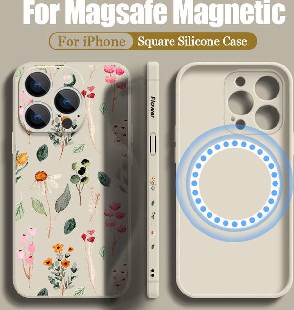 Bunte Blumen-Handyhülle für Apple iPhone mit MagSafe Magnetisch und kabellosem Laden in Multicolour und Purple - Bild 1