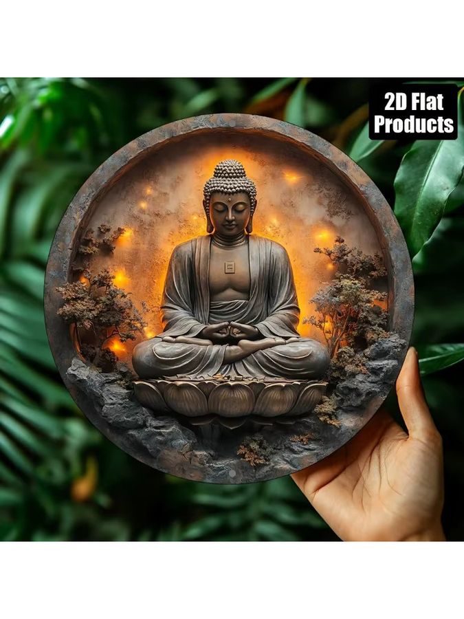 Kreisförmiges Buddha-Statue Deko-Schild aus Aluminium und Metall von Potdemiel - Bild 6