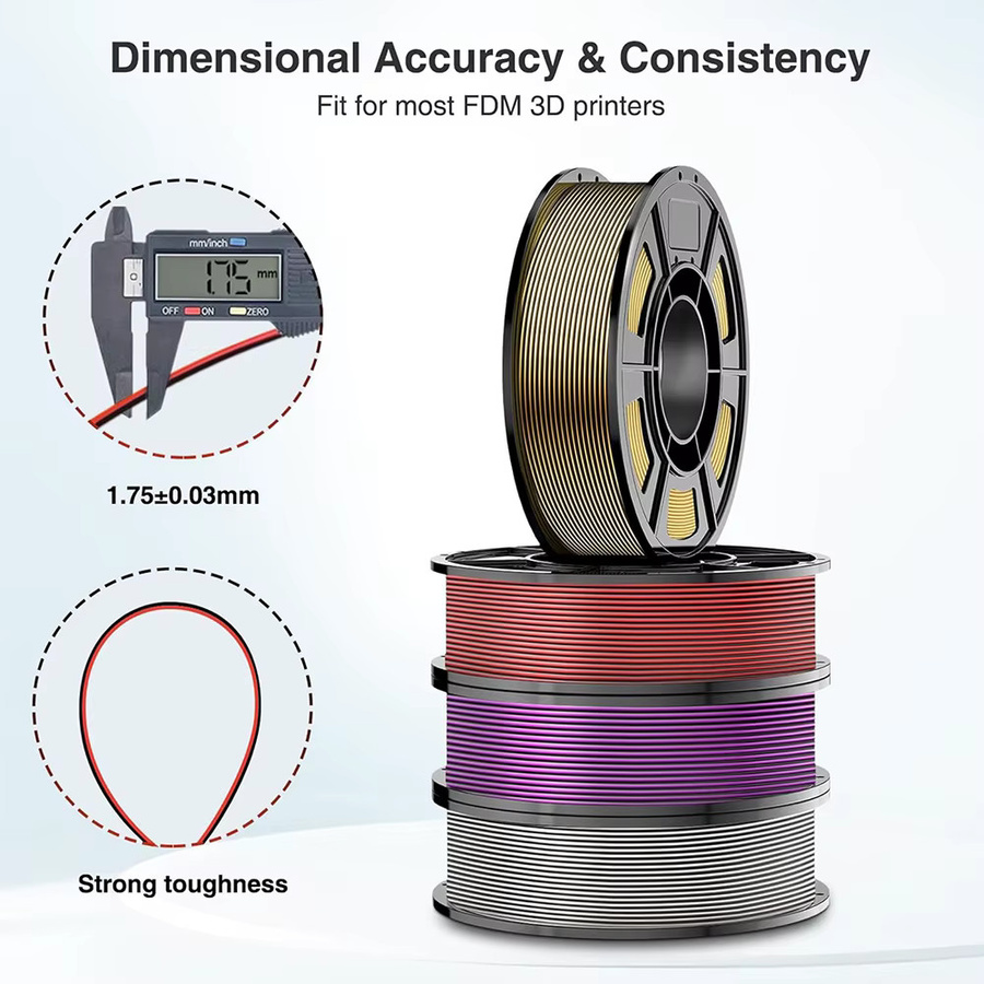 Zweifarbiges PLA Filament 1,75mm für 3D-Drucker in Seide-Optik Schwarz-Rot, Schwarz-Silber, Schwarz-Gold und Schwarz-Lila - Bild 3