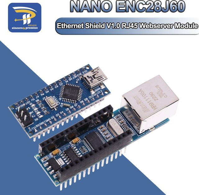 MINI ENC28J60 Ethernet Shield V 1.0 RJ45 Webserver Modul für Arduino Nano Kompatibel, Blau - Bild 1