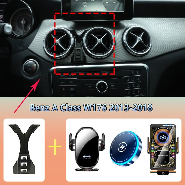Magnetische Auto-Handyhalterung für Mercedes Benz A-Klasse W176 (2013-2018) mit kabellosem Laden und automatischer Erkennung in Schwarz - Bild 1