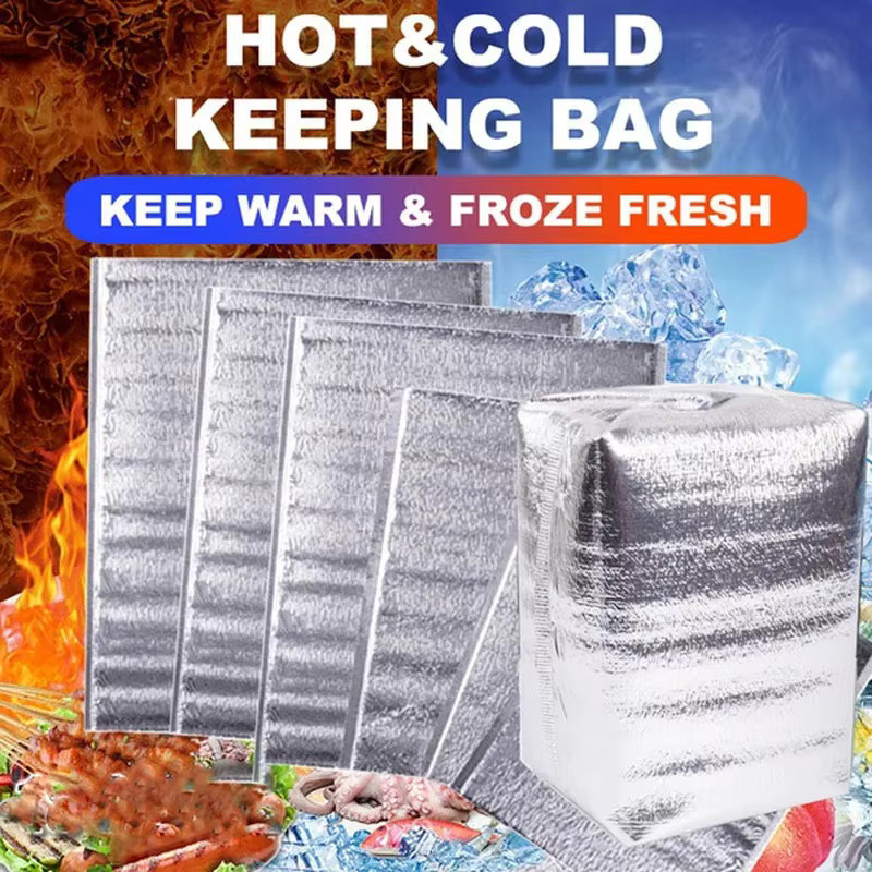Wiederverwendbare Thermo-Isolierbeutel aus Aluminiumfolie in Silber, wasserdichte Aufbewahrungsbeutel für Lebensmittel, B/T/H: 30,0 x 10,0 x 1,0 cm - Bild 2