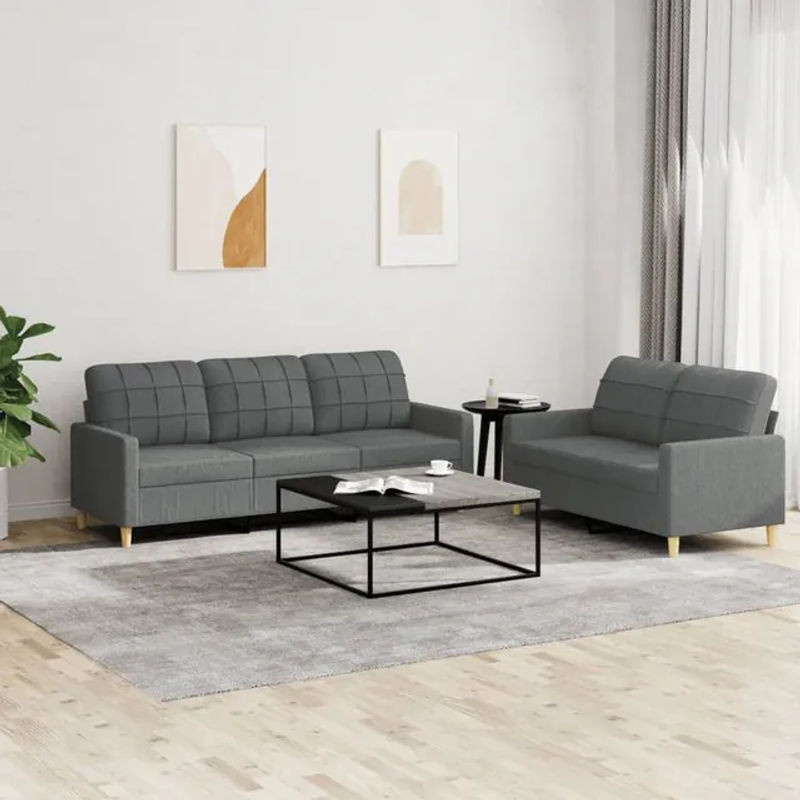 Vidaxl 2-teiliges Lounge-Set aus Stoff und Metall in Grau im modernen Design - Bild 1