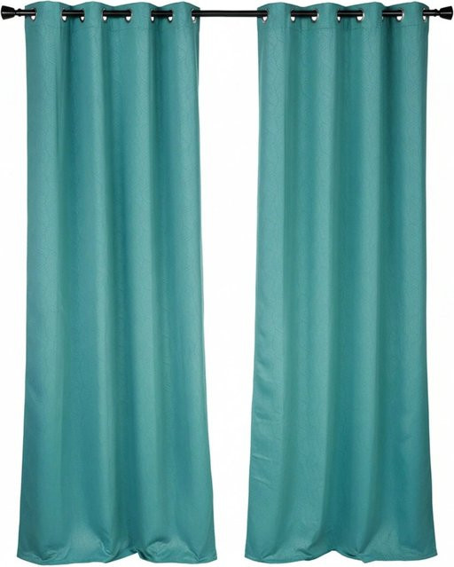 Relaxdays Ösenvorhänge 2er Set aus Polyester in Grün, lichtdicht und thermoisolierend, Höhe: 245 cm, Breite: 135 cm - Bild 1