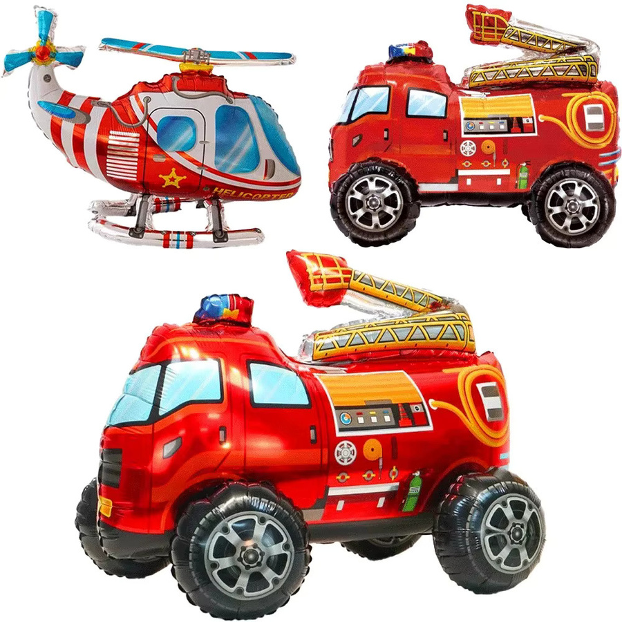 EsenTroye 3D Feuerwehrauto und Rettungshubschrauber Folienballon in Rot für Kindergeburtstage und Partys - Bild 4