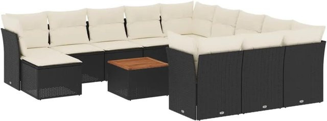 vidaXL 13-tlg Garten-Sofagarnitur aus Polyrattan in Schwarz mit Kissen und L-Form - Bild 1