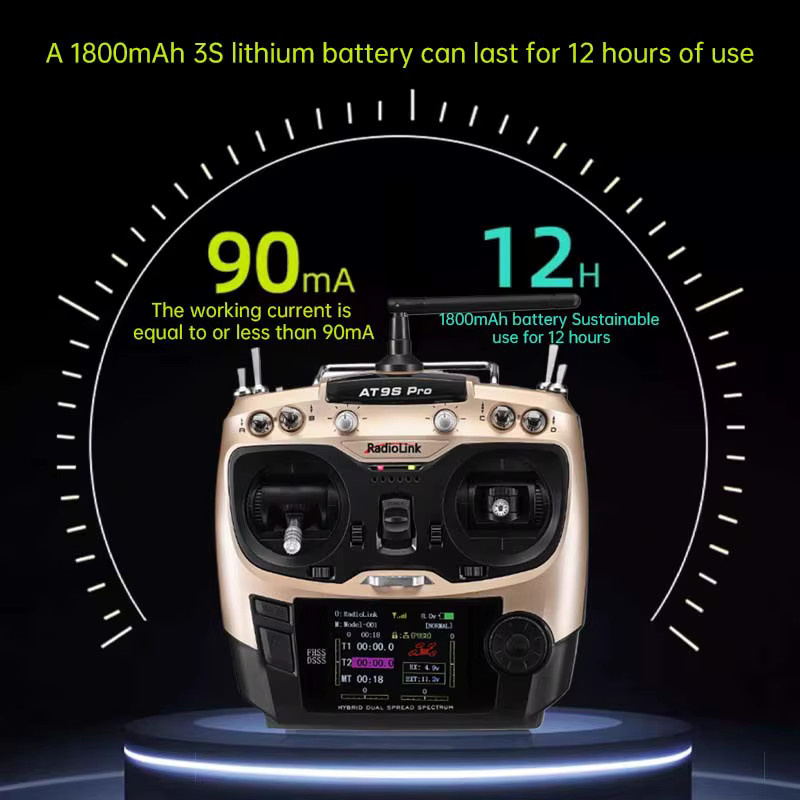 Radiolink AT9S Pro 2,4G 12CH DSSS FHSS Fernsteuerung mit R9DS Empfänger in Grau für RC Modell Flugzeug Drohne Auto mit SBUS PPM PWM Unterstützung - Bild 4