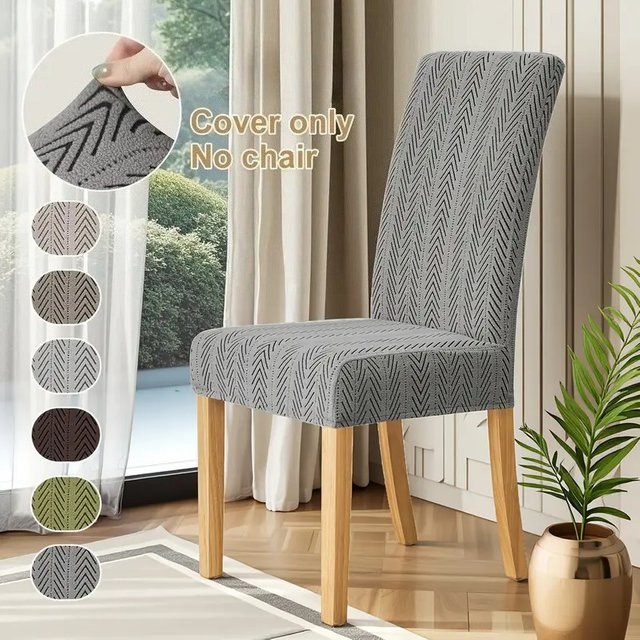 WANERQU Jacquard Esszimmerstuhlbezug in Grau, schmutzabweisender und elastischer Stuhlbezug für deinen Möbelschutz - Bild 1