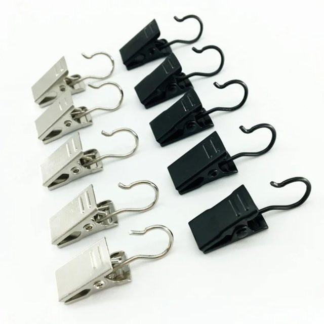50er Set Metall Haken Clips in Schwarz und Silber für Vorhänge und Kleiderbügel - Bild 1