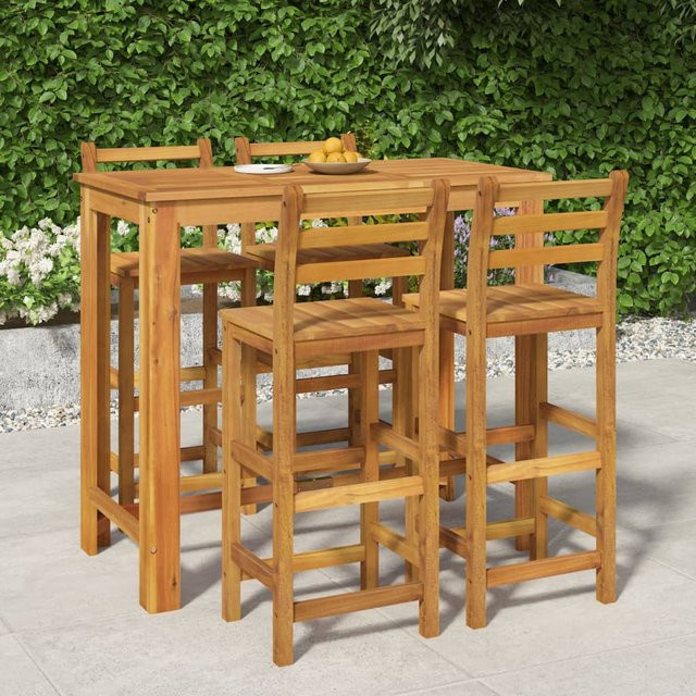 vidaXL 5-tlg. Garten-Essgruppe aus Akazien-Massivholz, Braun, B/T/H: 120 x 60 x 76 cm - Bild 2
