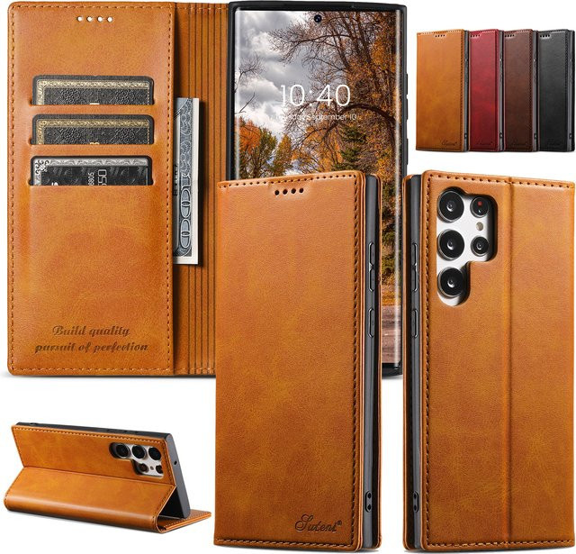 Brieftaschenhülle für Samsung Galaxy S26 Ultra, S25 Ultra, S25 Plus und S25 mit Klappständer und Kartenfach in Beige oder Braun - Bild 1