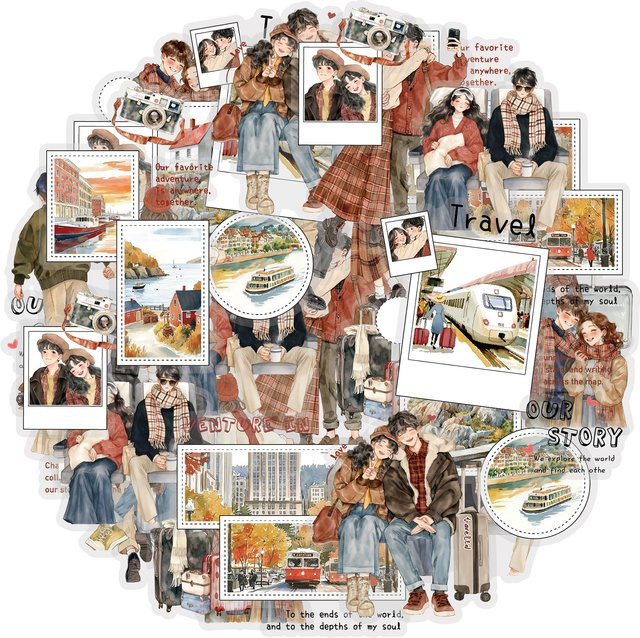 Etori Life Tagebuchaufkleber Set mit 15 Paar-Reiseszenen in Multicolour für Scrapbooking, Laptop und Koffer - Bild 1