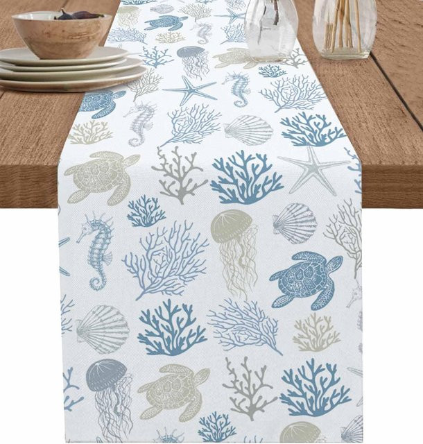 JMG Household Supplies Tischläufer aus Leinen mit floralem Aquarell-Blumenmuster, Mehrfarbig, Breite: 33 cm, Länge: 150 cm - Bild 1