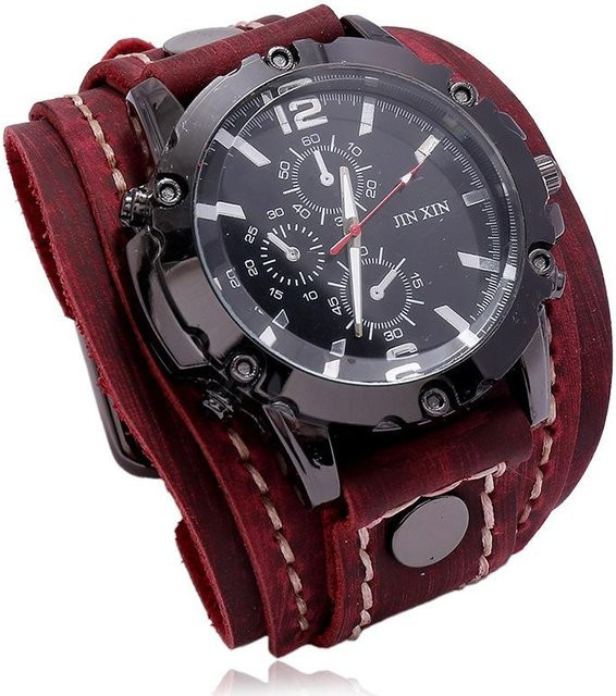 Armbanduhr Leder, Quarz, Messing, 45 mm, Herren, rot - Bild 1