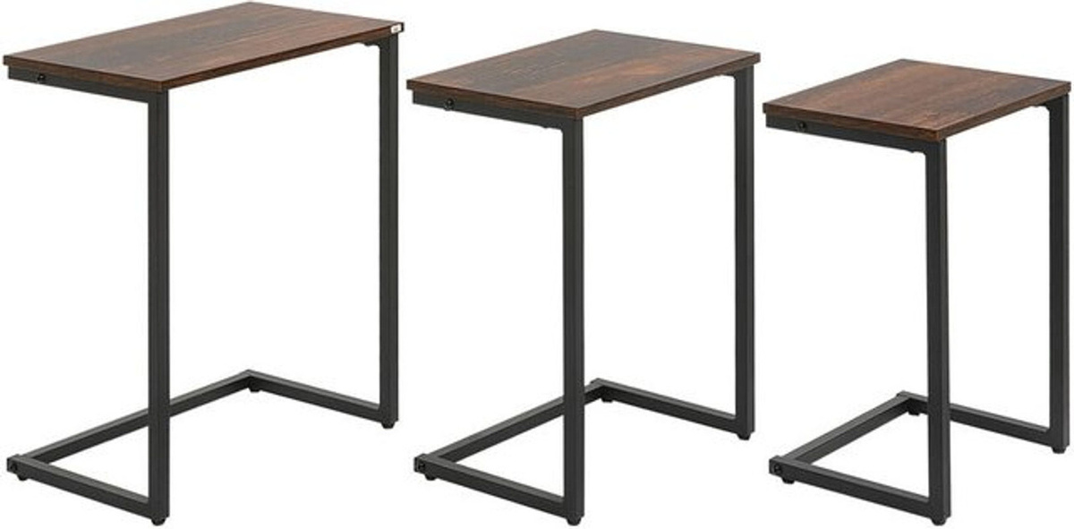 HOMCOM 3er-Set Satztische im Industrial Design, C-förmige Beistelltische aus Holzwerkstoff und Stahl, Braun-Schwarz, Rechteckig - Bild 1