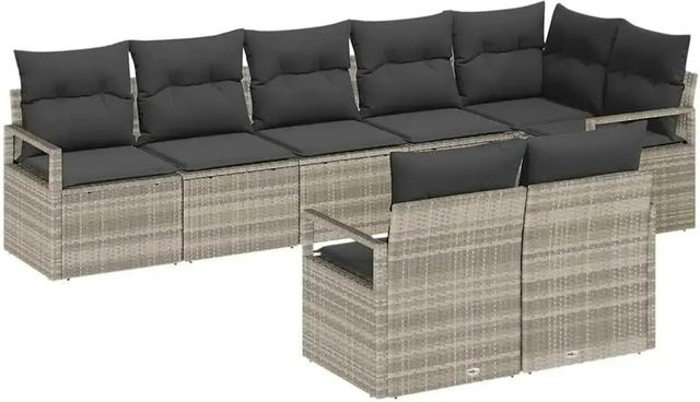 vidaXL Garten-Sofa-Set 8-teilig aus Poly-Rattan in Hellgrau mit Polstern und Metallgestell - Bild 1