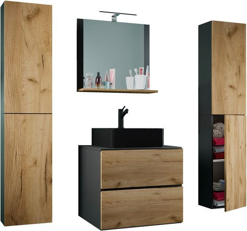 VCM Badmöbel Set Lendas S BL, 5-tlg. Waschplatz-Set mit Keramik-Waschtisch und Spiegel in Anthrazit und Grau, Breite: 60 cm - Bild 1