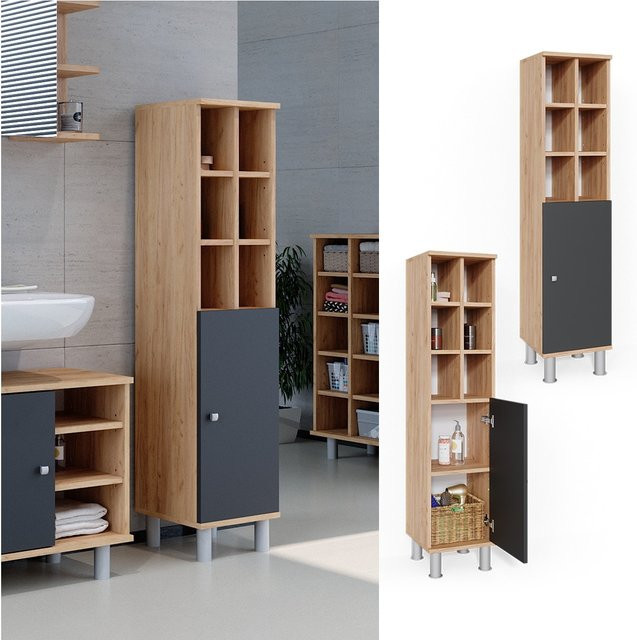 Vicco Badschrank Fynn Midischrank in Anthrazit und Gold, B: 30 cm, H: 130 cm - Bild 1