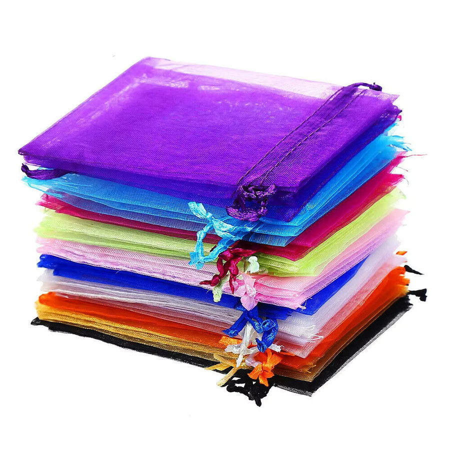 100 Stück Wusmart Chiffon-Organza-Geschenkbeutel in Gold und Multicolour, B: 7 cm, H: 9 cm - Bild 2