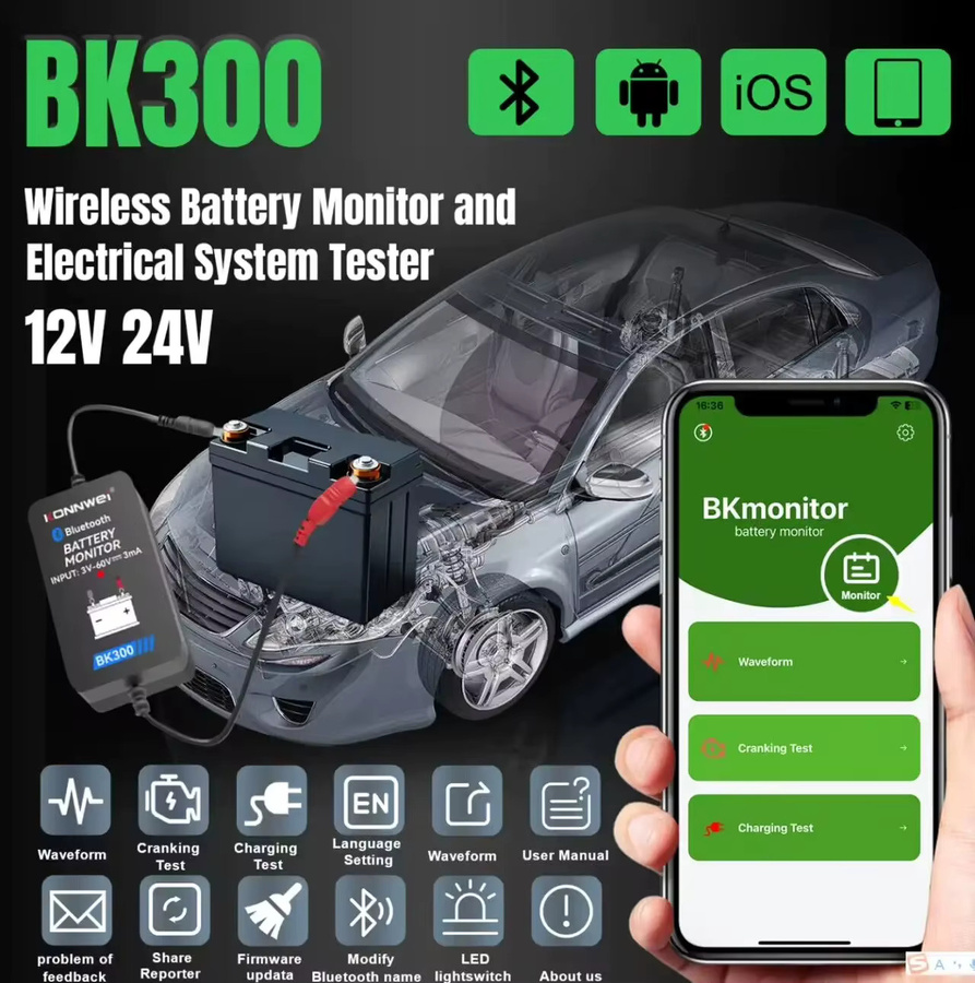 KONNWEI BK300 Batterie Monitor mit Bluetooth für 12V und 24V Auto und Lkw in Schwarz - Bild 2
