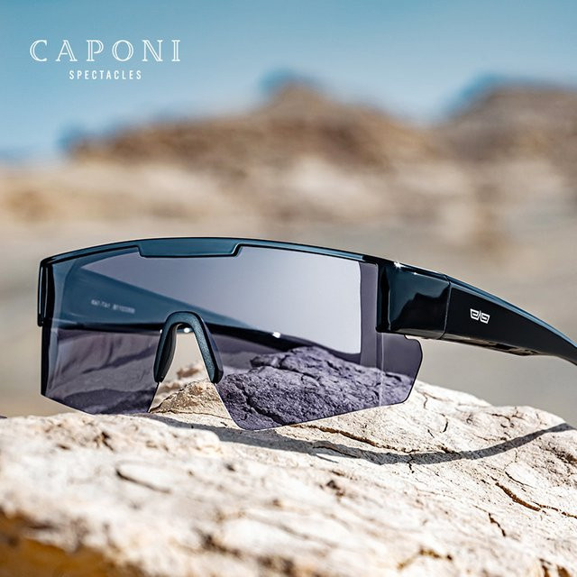 CAPONI BS3116 Fitover-Sonnenbrille, Herren, Vollrand, Schwarz, polarisiert - Bild 1