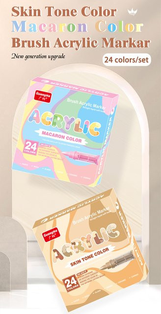 GuangNa Acryl-Markierungsstifte Set mit Soft Brush für DIY Handzeichnungen, Macaron-Farben und Hauttöne, GN.8201F/M - Bild 1