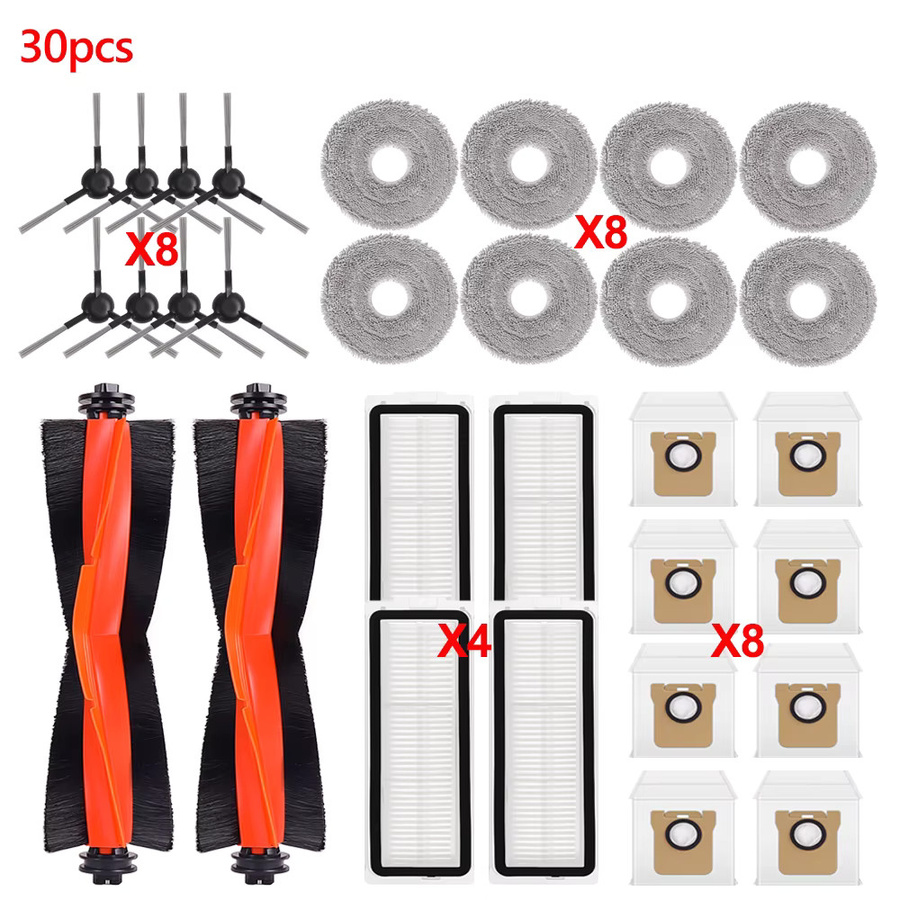 WINDNINJA Ersatzteil-Set für Xiaomi Mijia M30 D102, X20Max D109GL und X20Pro D102GL Roboterstaubsauger mit Rollenbürsten, Seitenbürsten, Wischtüchern, Staubbeuteln und HEPA-Filtern - Bild 2