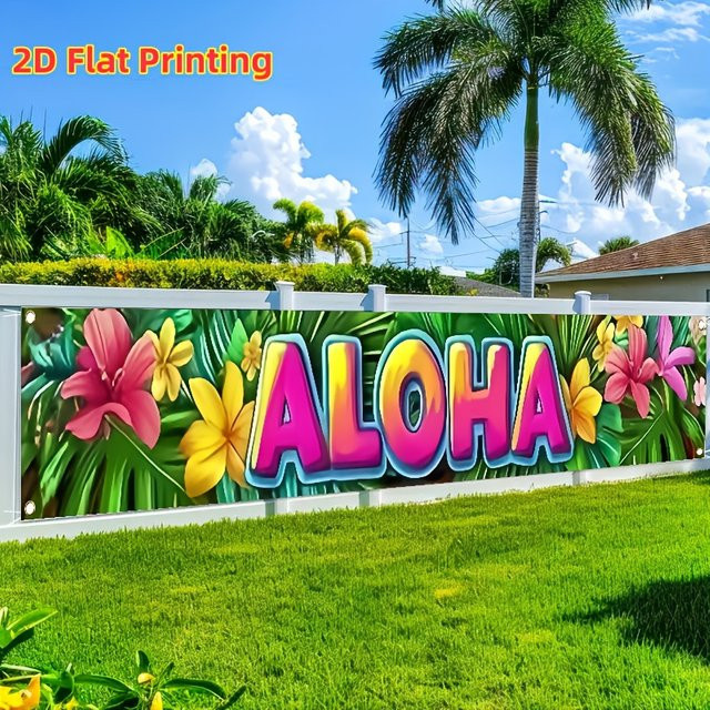 VIKAMA Hawaiianisches Tropisches Blumenbanner in Multicolour als hängende Kulisse für Garten, Rasen und Pool-Partys, B/H: 180 x 35 cm - Bild 1