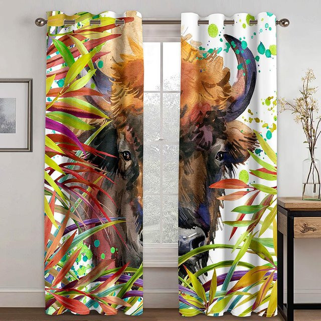 3D Dazzle Tier Vorhang aus Polyester mit Tiermotiven, 2er-Set, halbtransparent, Mehrfarbig, Breite: 50 cm, Höhe: 130 cm - Bild 1