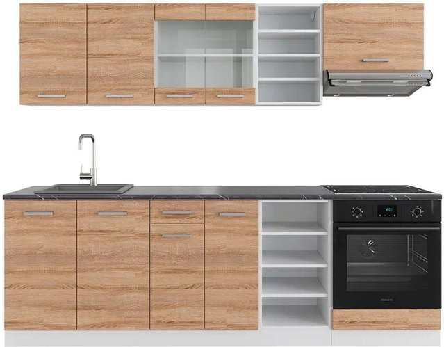 Vicco R-Line Küchenzeile Sonoma/Weiß in Anthrazit, Breite: 240 cm - Bild 1