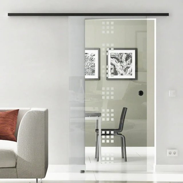 Levidor Glasschiebetür Komplettset Stuttgart Schwarz Transparent B: 102,5 cm, H: 217,5 cm - Bild 1