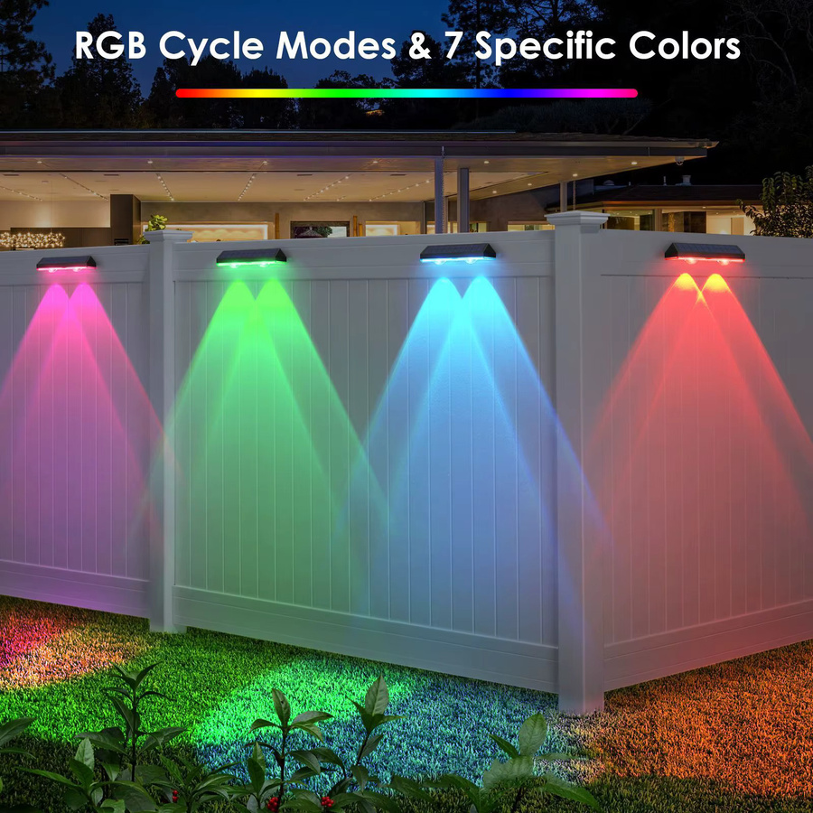 Crepow 4er Set Solar Zaunleuchten mit RGB Farbwechsel, IP65 wasserdichte LED Außenleuchten in Schwarz für Garten, Terrasse, Balkon und Treppen - Bild 4