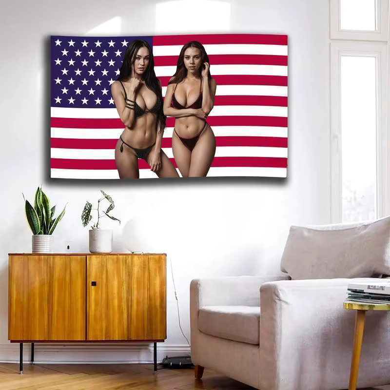 GuanPa Wandteppich mit USA-Flagge in Multicolour aus Baumwolle und hellem Leinen, B/H: 90 x 60 cm - Bild 2