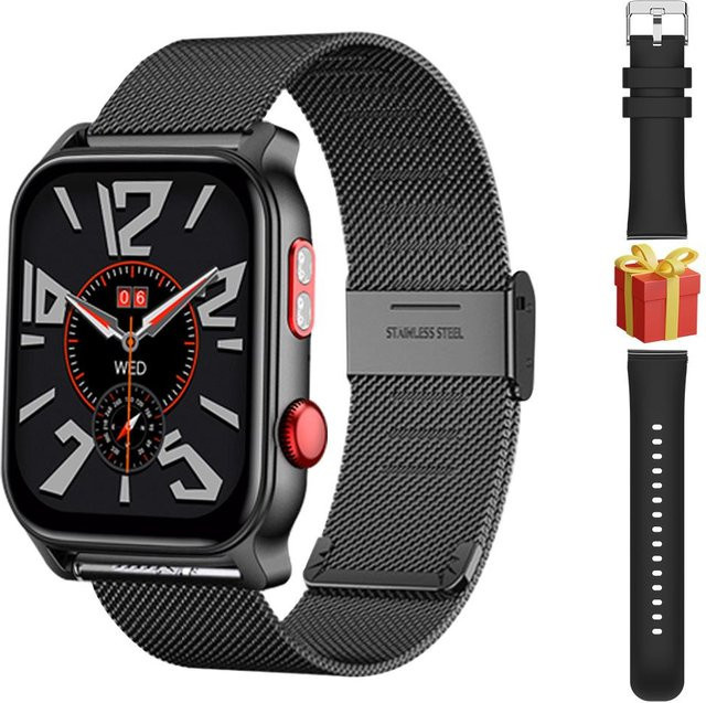 OTLBT Smartwatch mit Bluetooth-Anrufen, IP68 wasserdicht, Multisport, Herzfrequenz, Blutsauerstoff und Schlafmonitor in Schwarz für Unisex - Bild 1